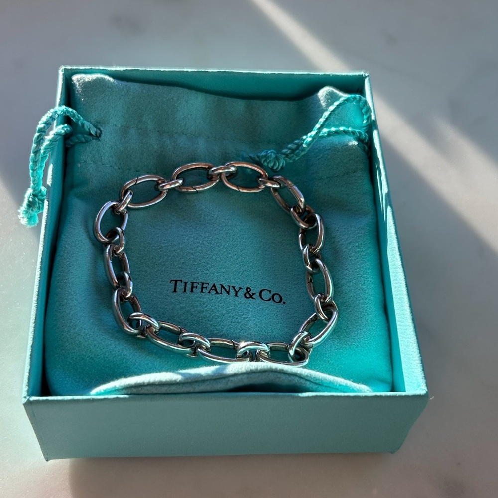 ✨ Tiffany & Co. Silver Silver Oval Clasping Link Charm Bracelet (8 inch)